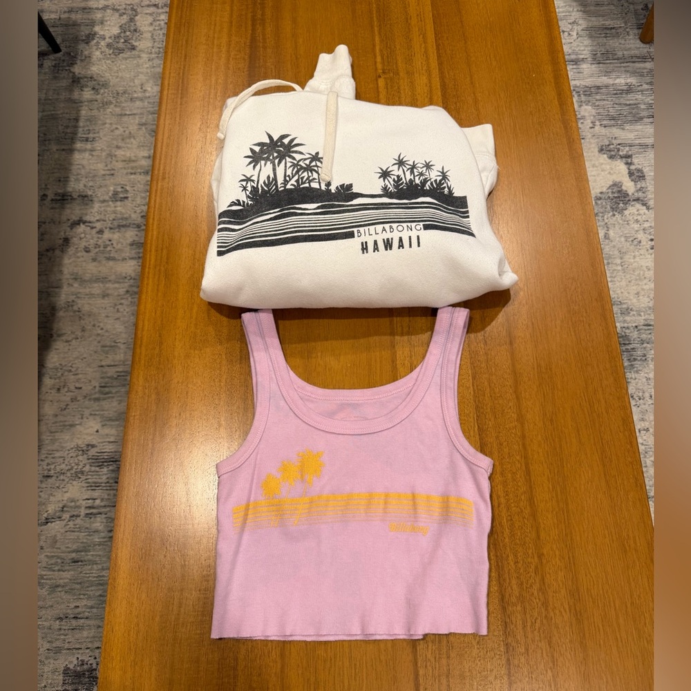 $30 Billabong Hawaii Pink Tank Top and White Sweatshirt Set.  Womens Size S.